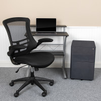 Flash Furniture BLN-CLIFCHPX5-BK-GG Work From Home Kit - Black Computer Desk, Ergonomic Mesh Office Chair and Locking Mobile Filing Cabinet with Side Handles